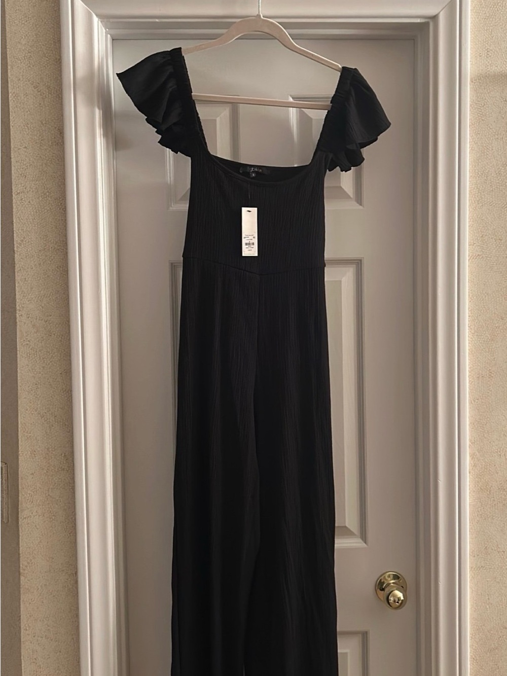 Black Ruffle Strap Wide-Leg Jumpsuit
